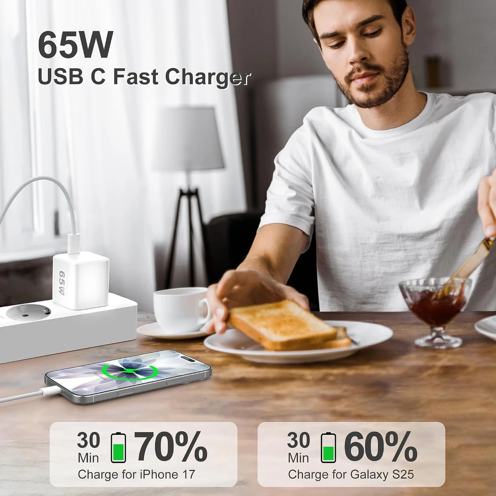 YISH USB-C GaN įkroviklis 65 W su 1 m USB-C laidu TR417002