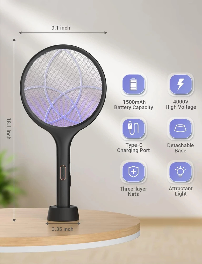 YISSVIC elektrinė vabzdžių mušyklė 2 viename su UV šviesa, 4000 V, USB-C, WD-981