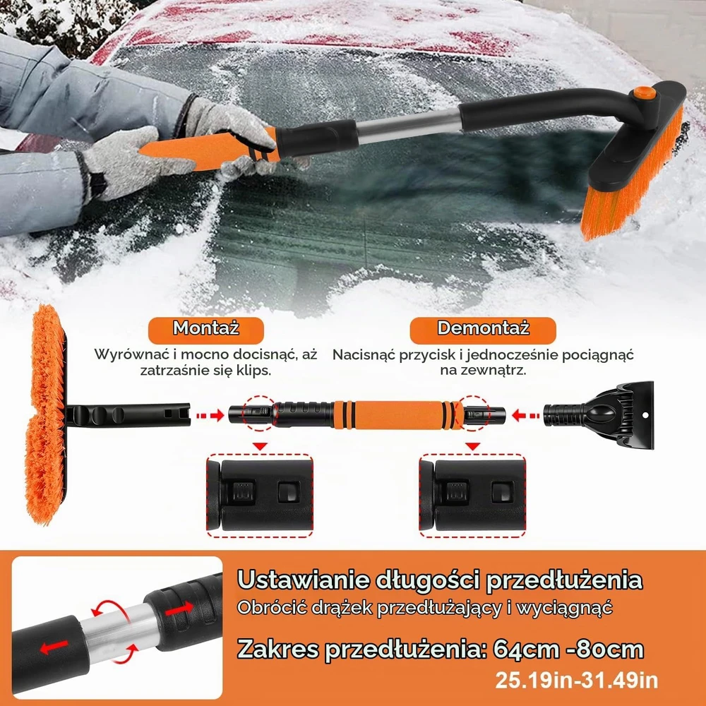 YIYICO teleskopinis automobilio sniego šepetys su ledo grandikliu 55–73 cm Grattoir01
