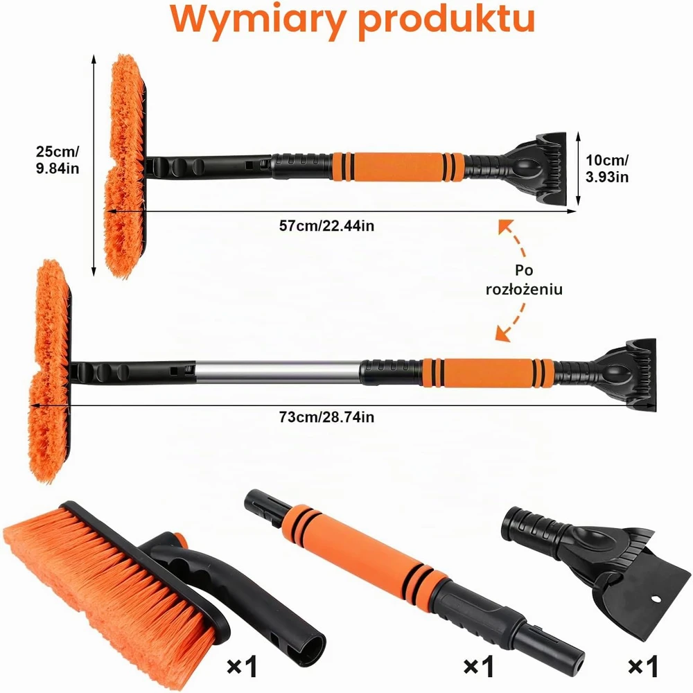 YIYICO teleskopinis automobilio sniego šepetys su ledo grandikliu 55–73 cm Grattoir01