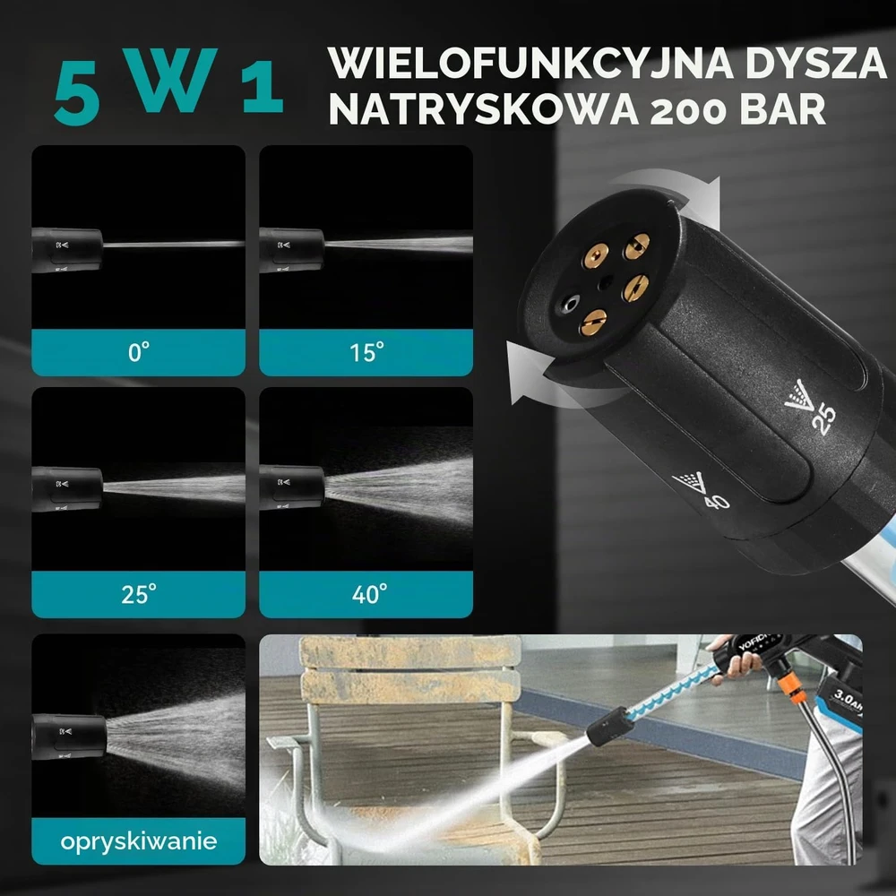 Yofidra akumuliatorinė aukšto slėgio plovykla 18 V, 80 bar, žarna 5 m, 4G6399Y-B