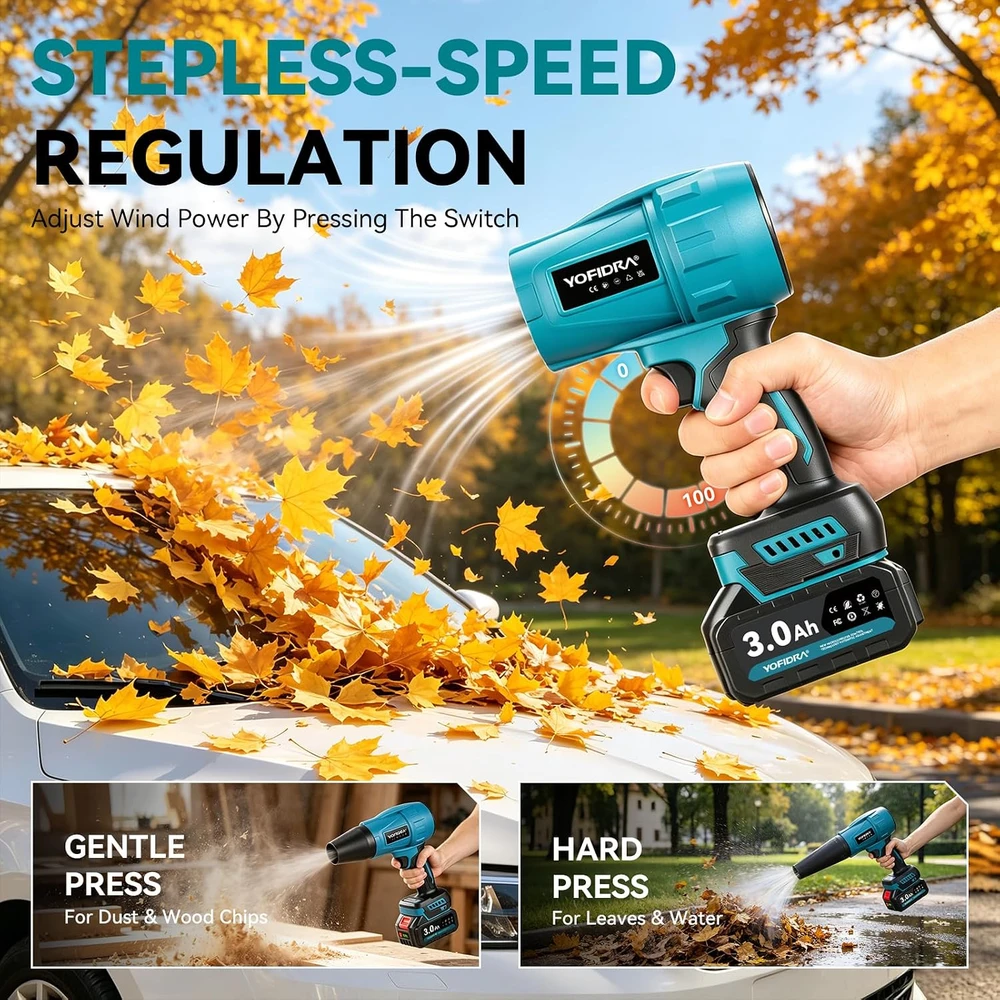 Yofidra akumuliatorinis lapų pūstuvas 800 W, 300 m/s, 2 x 3 Ah, 4 antgaliai, sku4G6424Y_2-EU