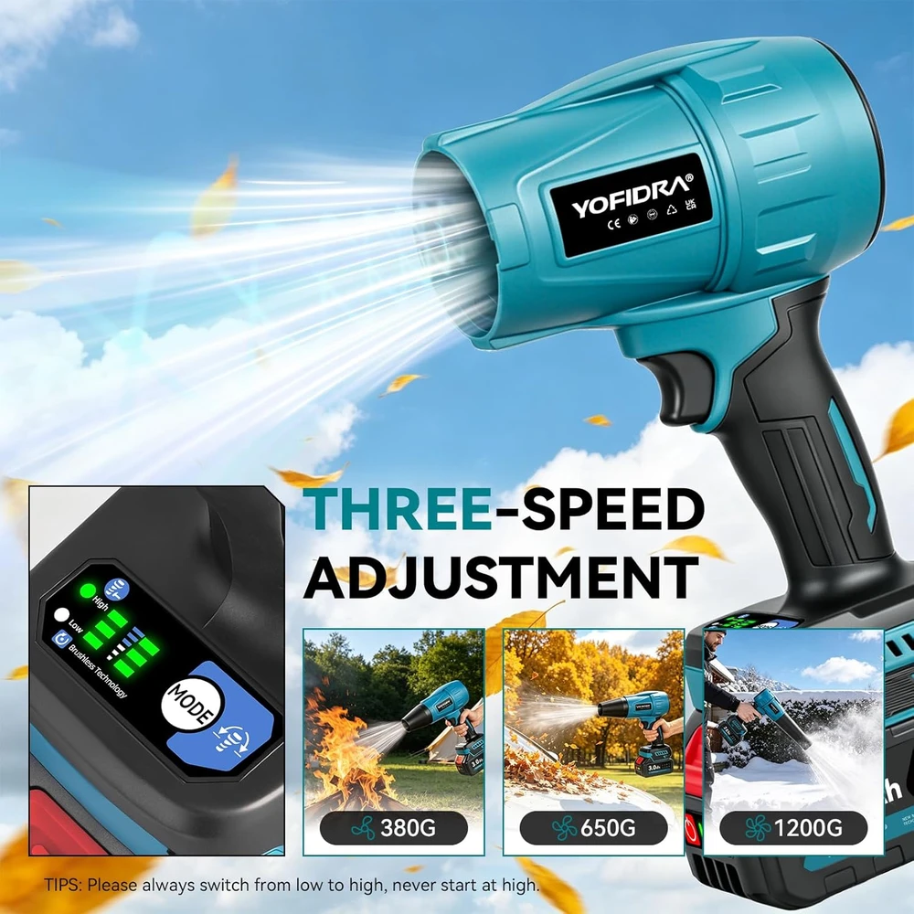 Yofidra akumuliatorinis lapų pūstuvas 800 W, 300 m/s, 2 x 3 Ah, 4 antgaliai, sku4G6424Y_2-EU