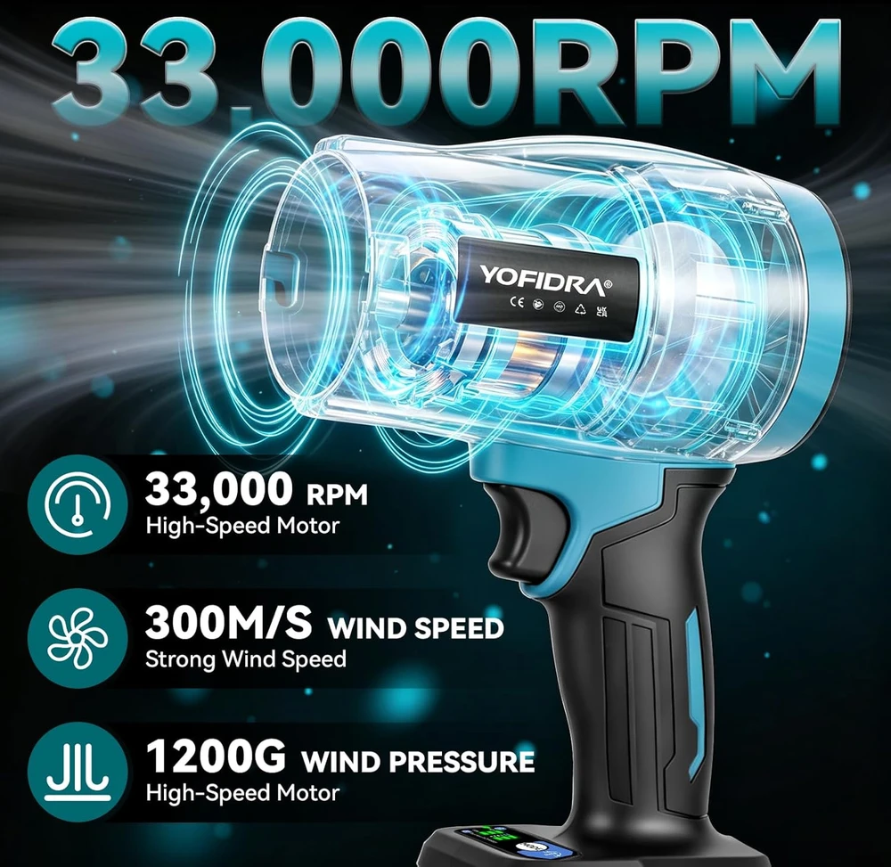 Yofidra akumuliatorinis lapų pūstuvas 800 W, 300 m/s, 2 x 3 Ah, 4 antgaliai, sku4G6424Y_2-EU