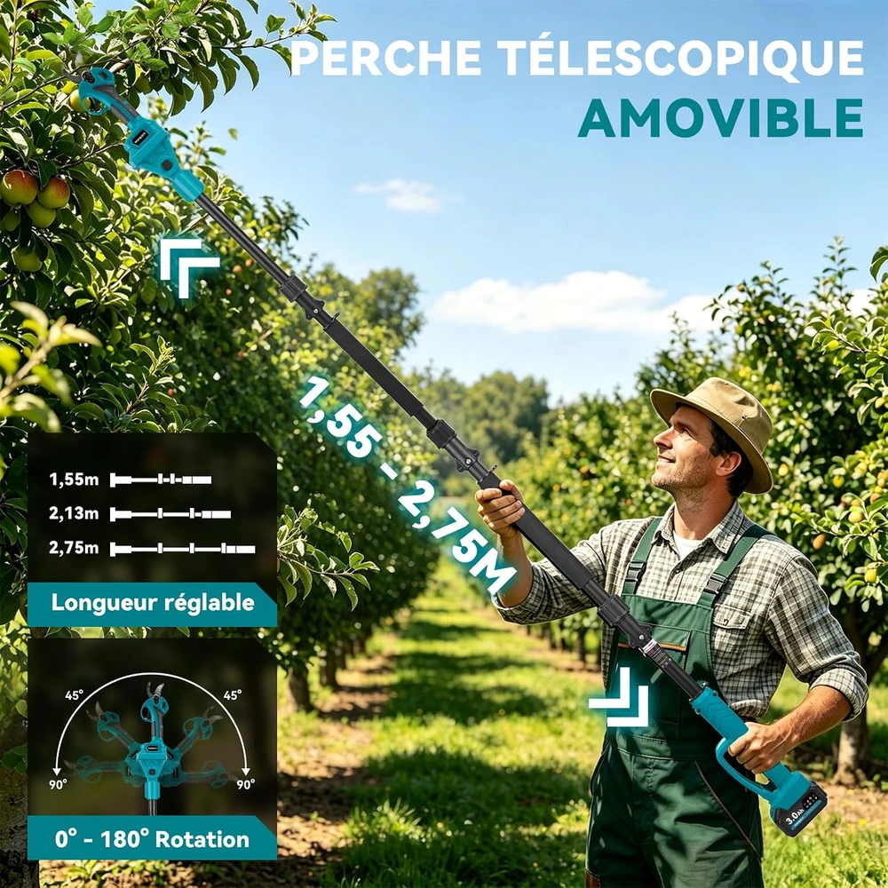Yofidra akumuliatorinis teleskopinis sekatorius 2 viename, 30 mm, 300 W, sku4G6440Y_2-EU