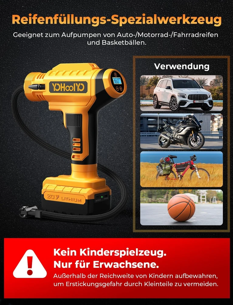 YOHOOLYO nešiojamas akumuliatorinis oro kompresorius 150 PSI, 12 V, LS4094