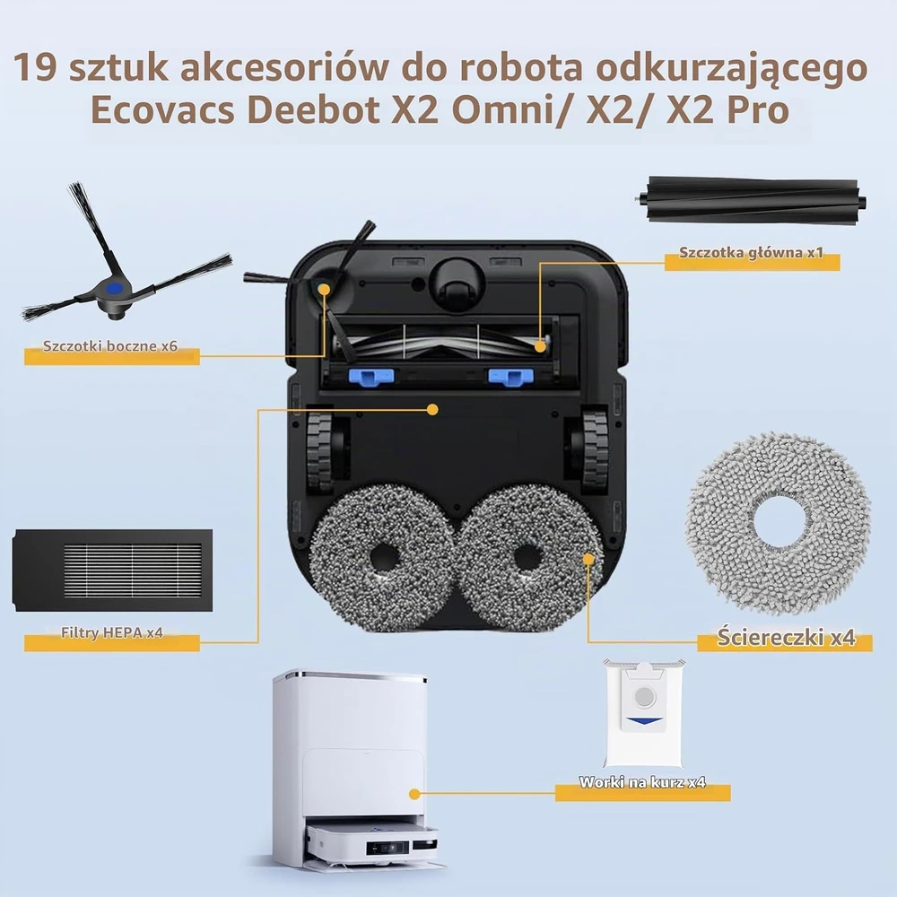 Yoneenair 19 dalių priedų rinkinys robotams dulkių siurbliams Ecovacs Deebot X2 Omni, X2 ir X2 Pro