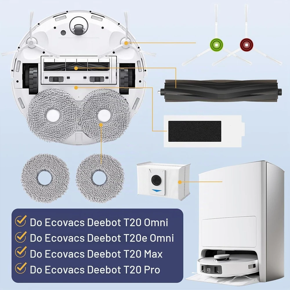 Yoneenair robotų dulkių siurblių priedų rinkinys Ecovacs Deebot T20 Omni, 20 dalių