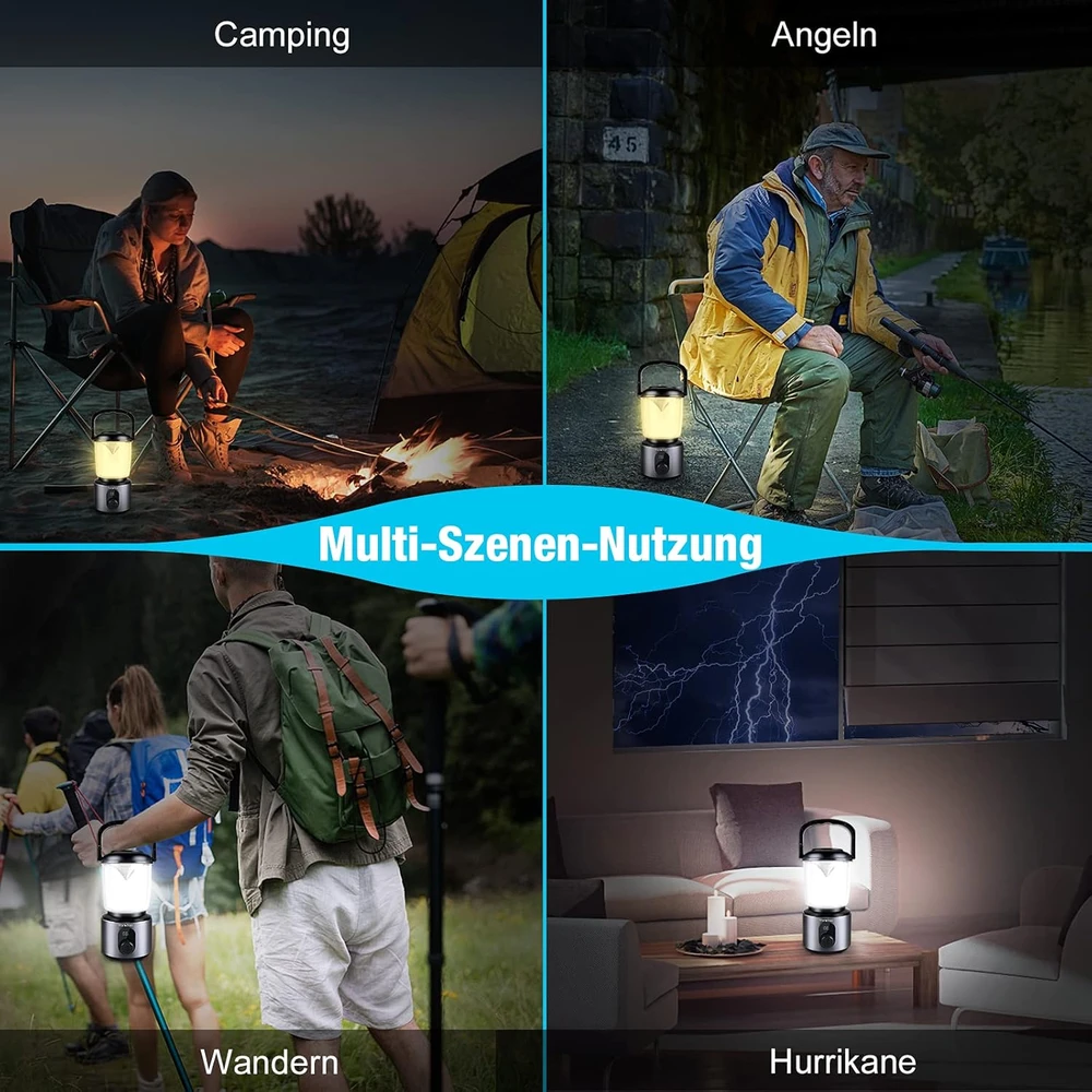 Yonktoo LED stovyklavimo lempa, 10400 mAh, aliuminio korpusas, 5 apšvietimo režimai, LCD ekranas