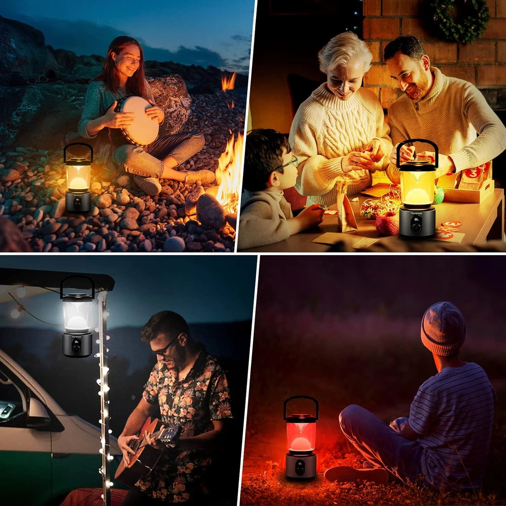 Yonktoo LED stovyklavimo lempa, 10400 mAh, aliuminio korpusas, 5 apšvietimo režimai, LCD ekranas