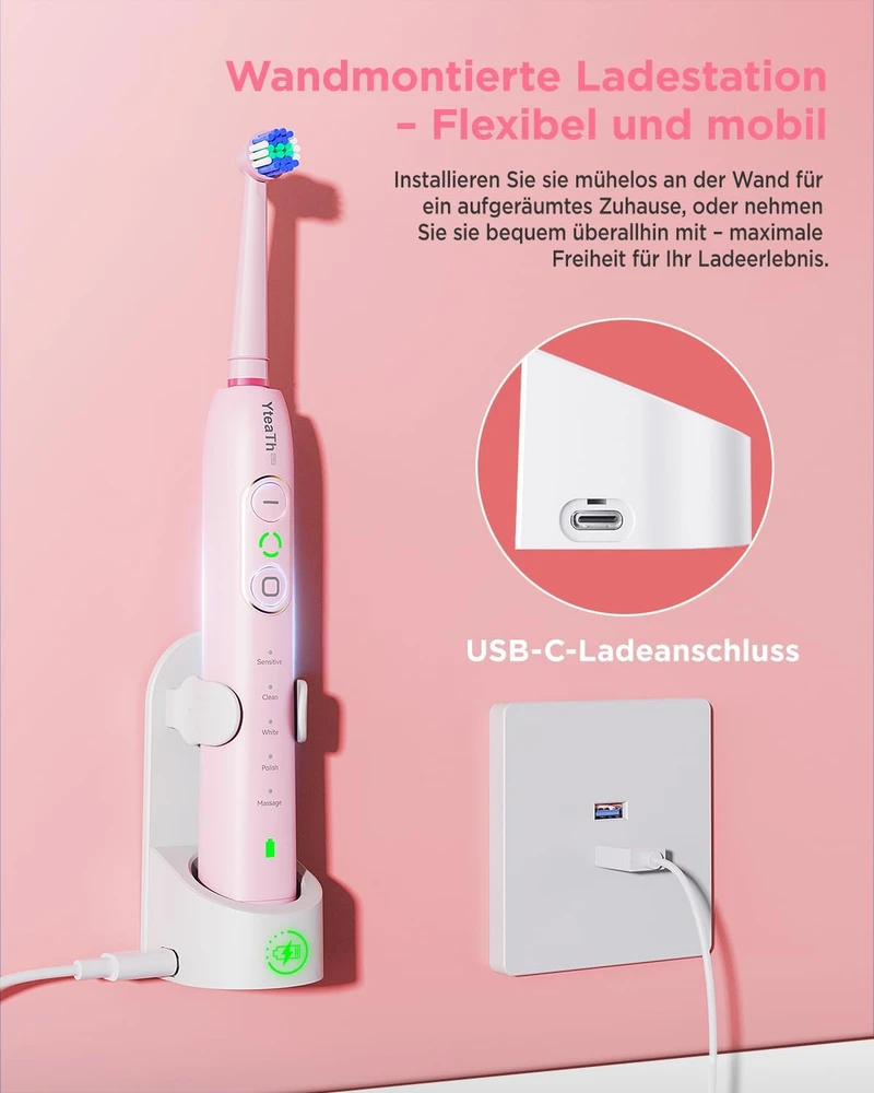 YTEATH PRO elektrinis besisukantis dantų šepetėlis su 8 galvutėmis, 5 režimais Y06W