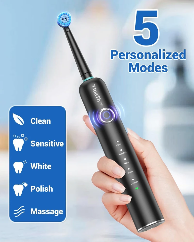 YTEATH PRO elektrinis sukamasis dantų šepetėlis su 8 galvutėmis, IPX7, Y06W