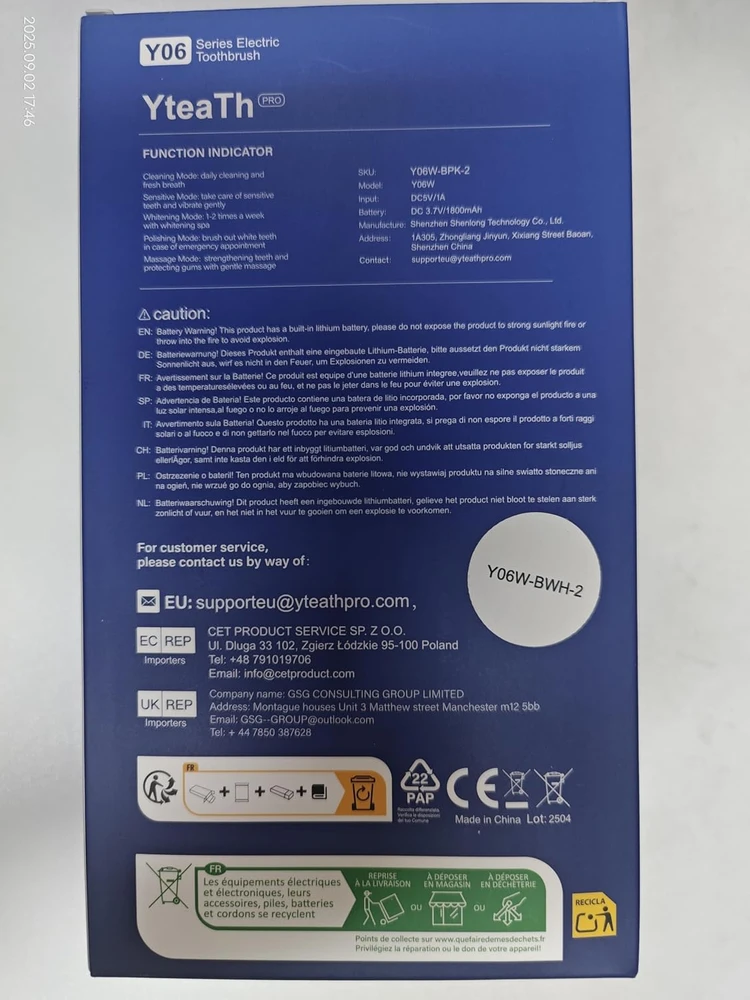 YTEATH PRO rotacinių elektrinių dantų šepetėlių rinkinys su 10 galvučių, 5 režimais Y06W