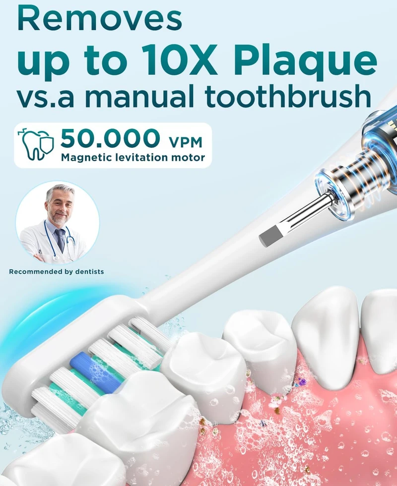 YTEATH PRO soninis elektrinis dantų šepetėlis su 8 galvutėmis, 5 režimais, IPX7, Y05U