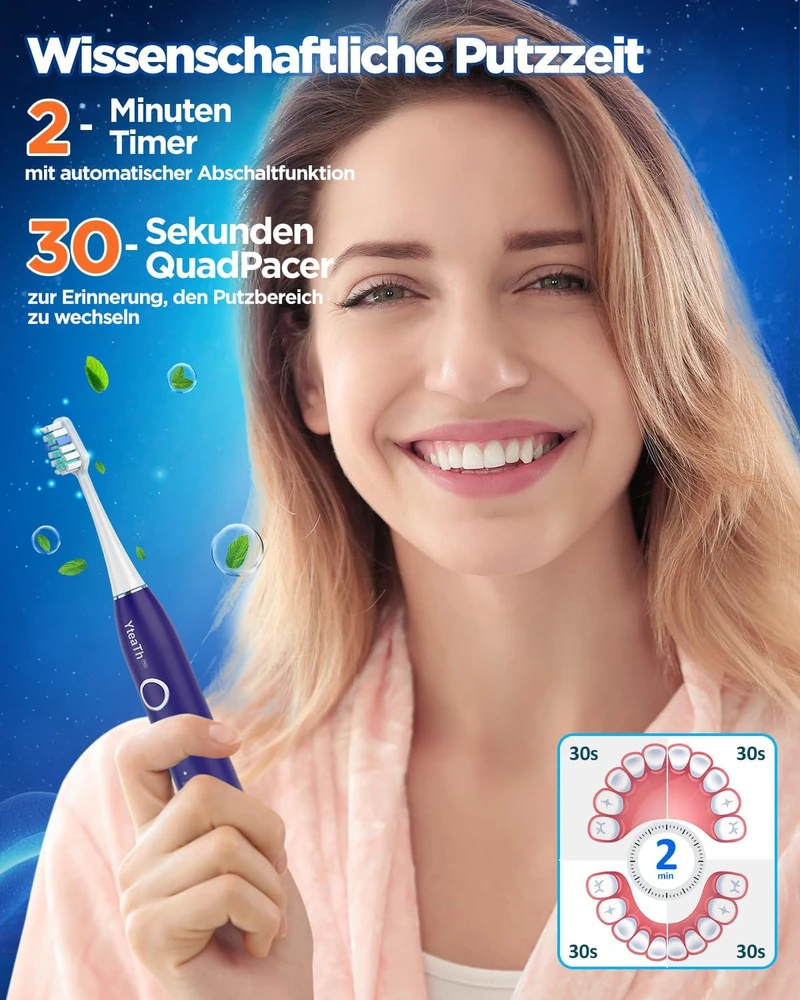 YTEATH PRO soninis elektrinis dantų šepetėlis su 5 režimais ir 8 galvutėmis Y08U