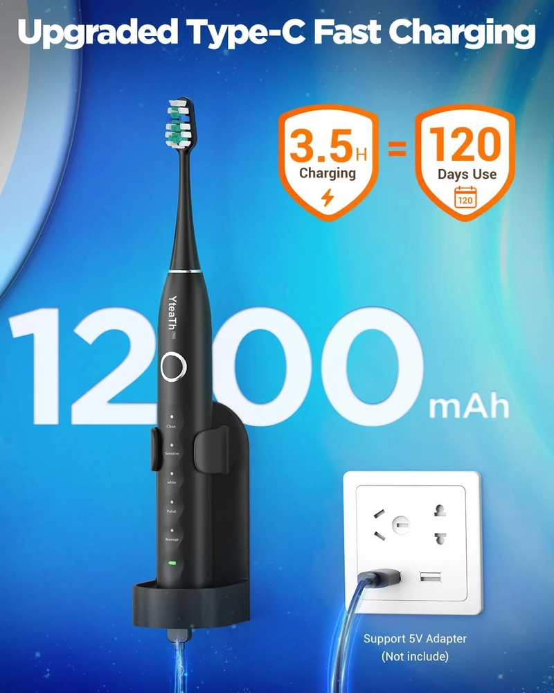 YTEATH PRO soninis elektrinis dantų šepetėlis su 5 režimais ir 8 galvutėmis Y08U