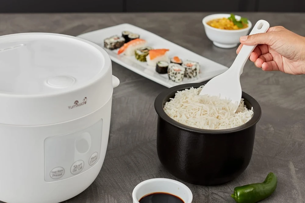 Yum Asia ryžių viryklė su 2,5 puodelio talpa, keramikinis indas, 5 ryžių ruošimo funkcijos, YUM-TS04W