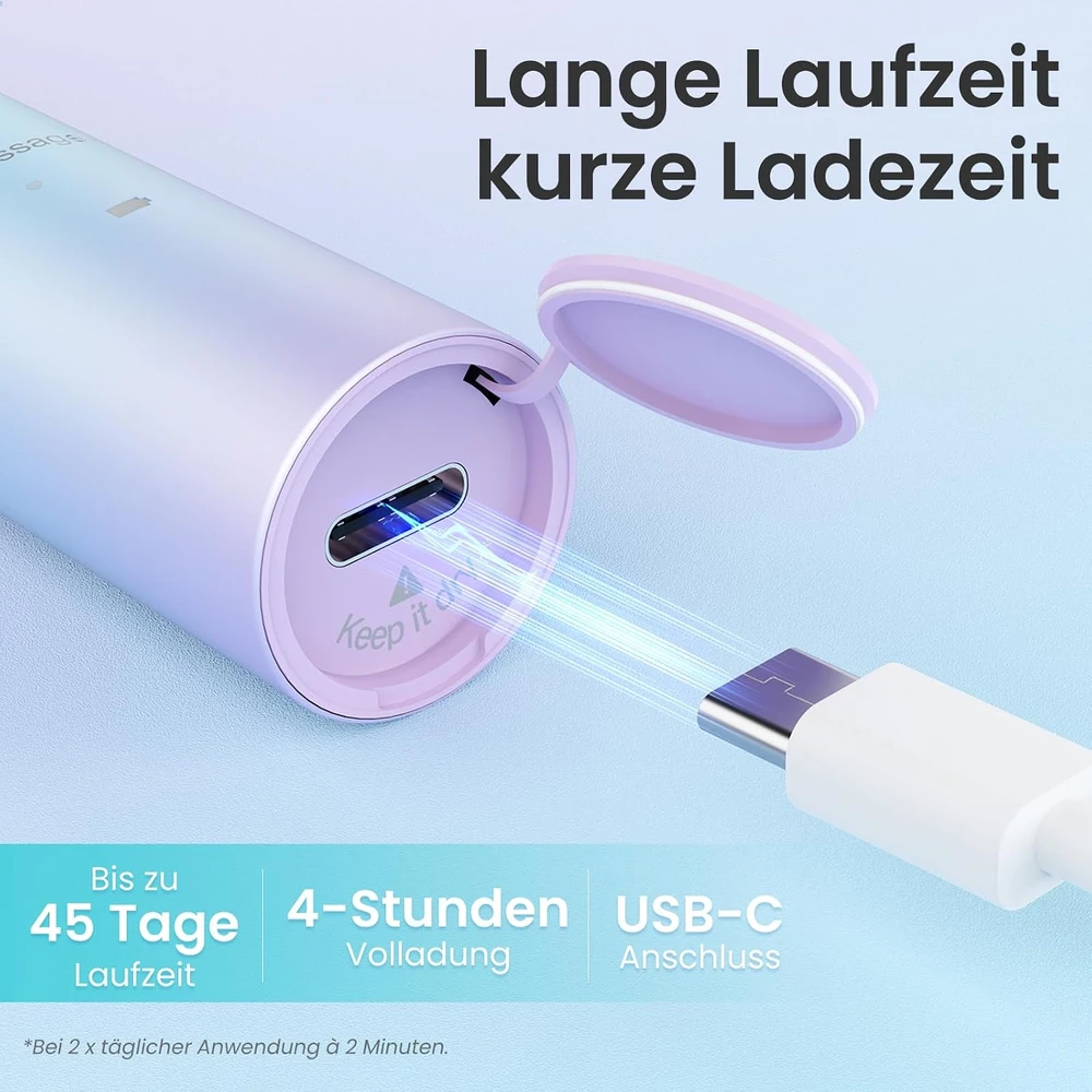 YUNCHI soninis elektrinis dantų šepetėlis Y7, 40 000 VPM, USB-C, 8 galvutės
