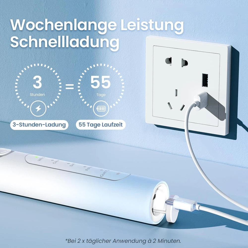 YUNCHI soninis elektrinis dantų šepetėlis 40 000 vibr./min., USB-C, 5 režimai, C2