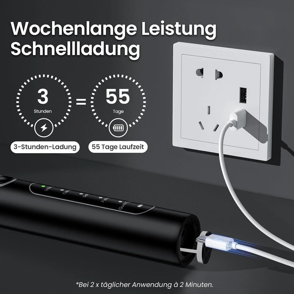 YUNCHI soninis elektrinis dantų šepetėlis C2, 40 000 VPM, USB-C, 5 režimai