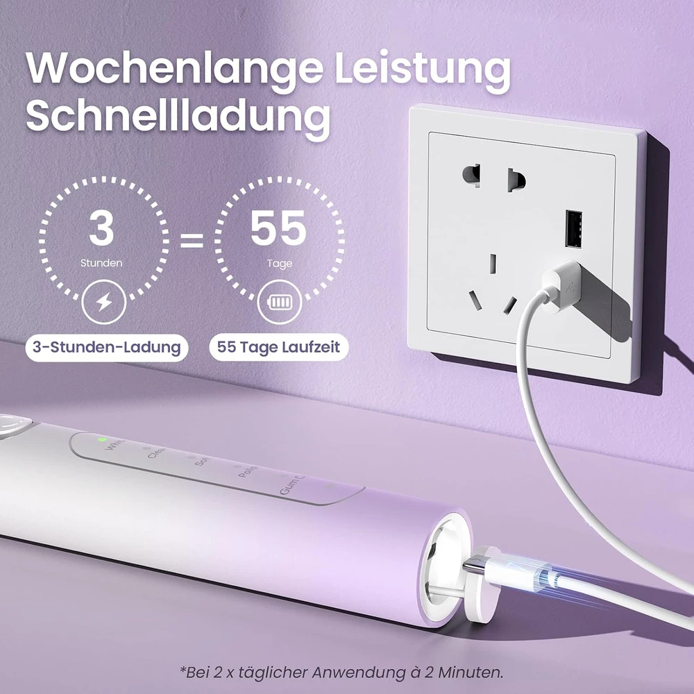 YUNCHI soninis elektrinis dantų šepetėlis 40 000 VPM, USB-C, 5 režimai, C2