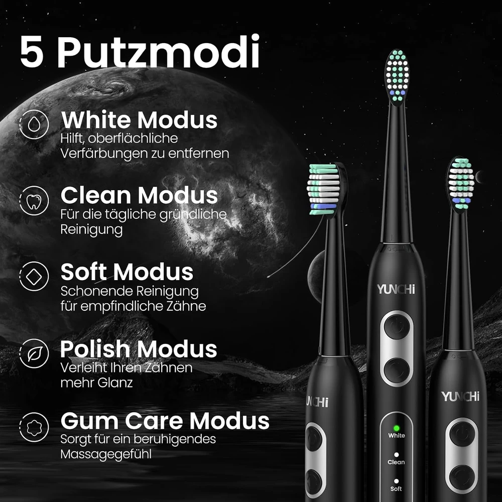 YUNCHI soninis elektrinis dantų šepetėlis C2, 40 000 VPM, USB-C, 5 režimai