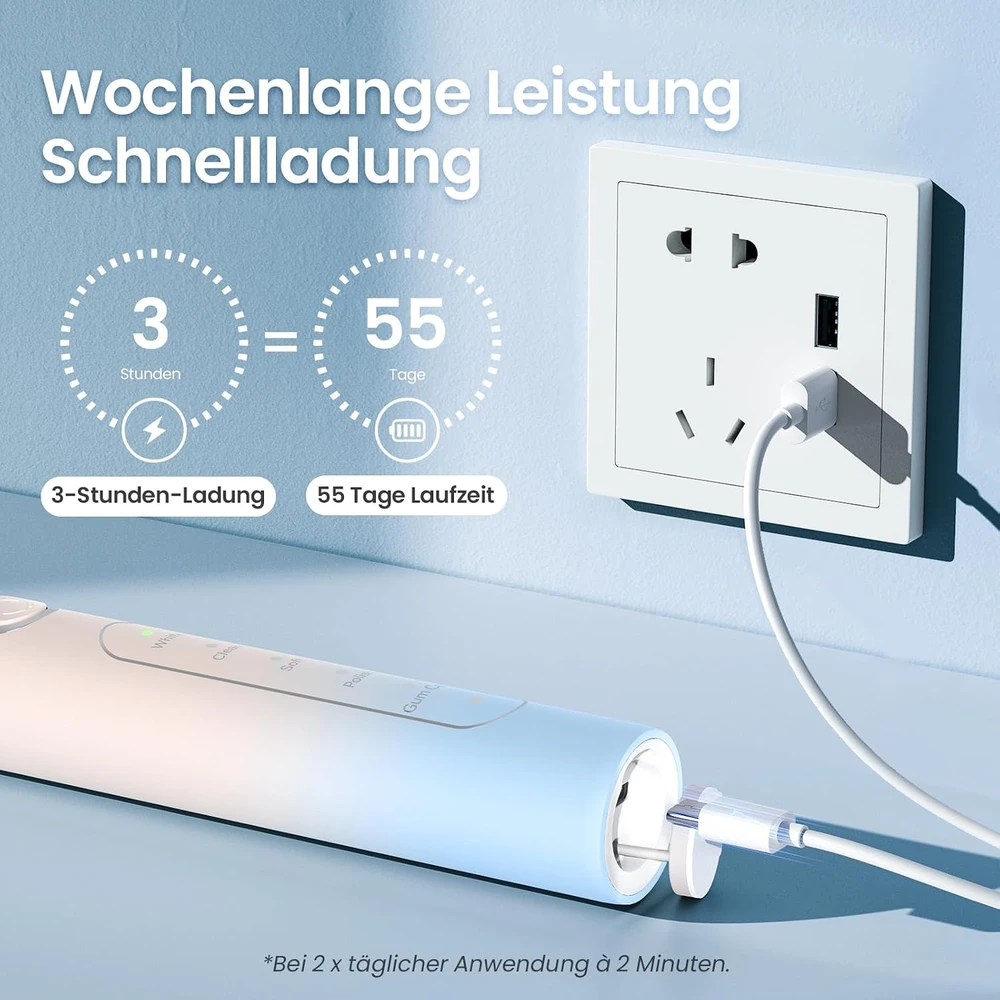 YUNCHI soninis elektrinis dantų šepetėlis 40 000 VPM, USB-C, 5 režimai, C2