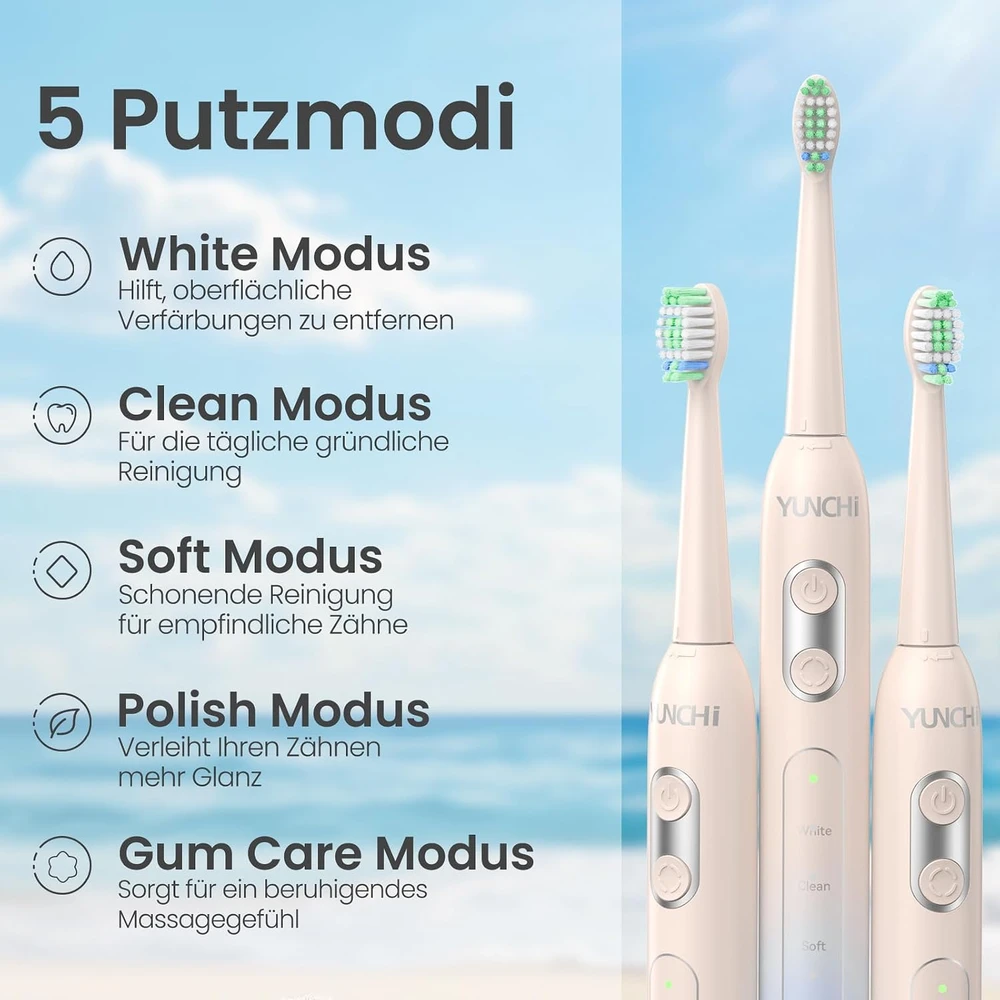 YUNCHI soninis elektrinis dantų šepetėlis 40 000 VPM, USB-C, 5 režimai, C2