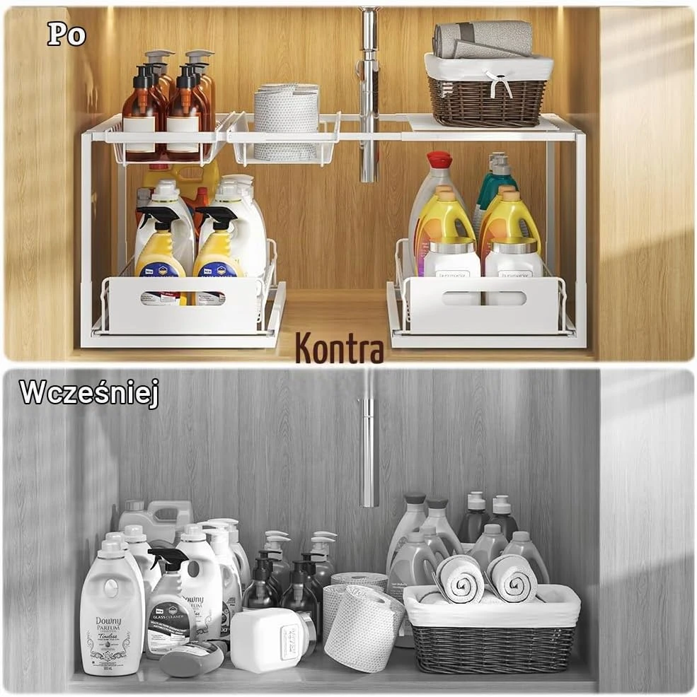 YunNasi ištraukiamas organizatorius po kriaukle, 2 lentynų, reguliuojamas 58–75 cm, 81100110SCL2