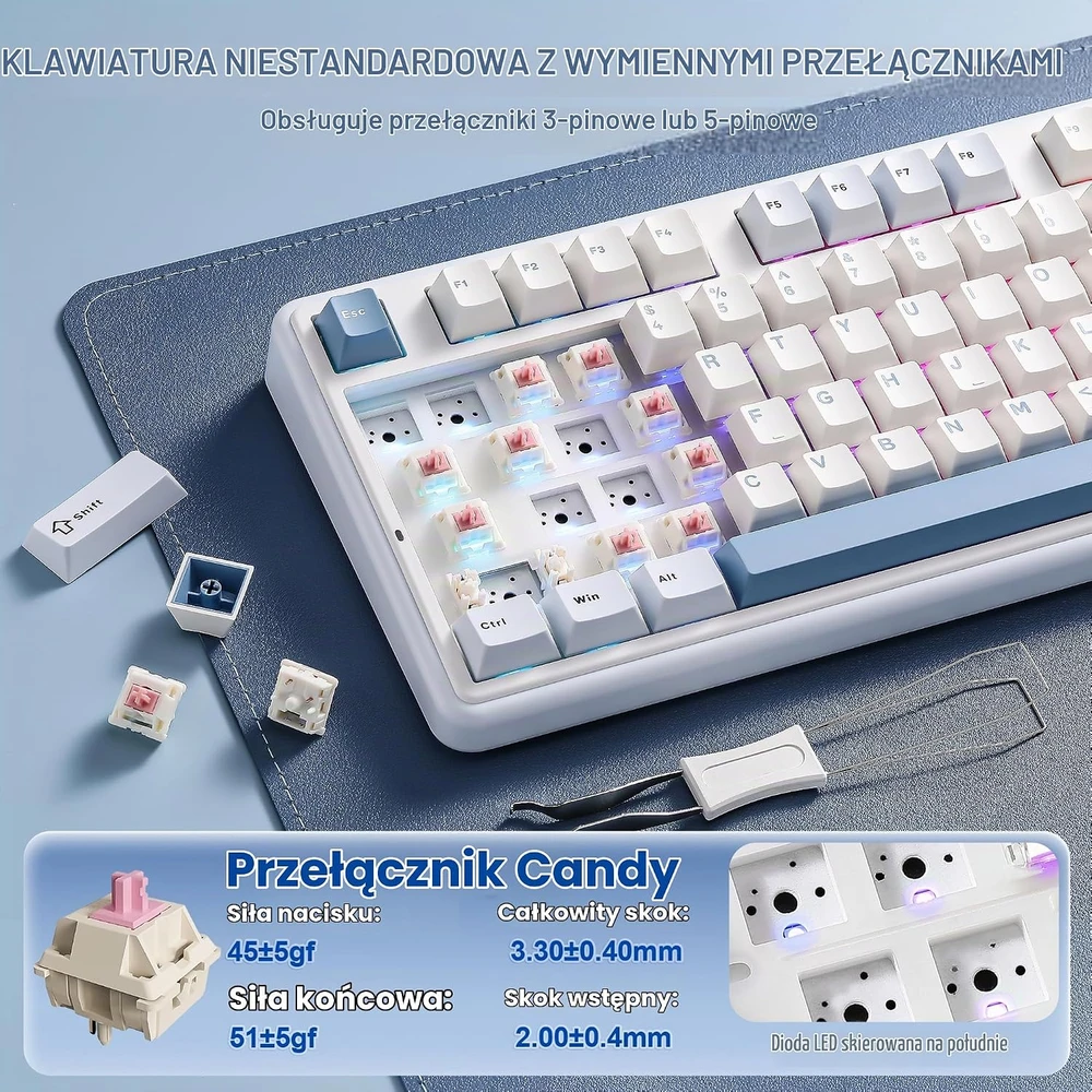 YUNZII B98 PRO mechaninė belaidė žaidimų klaviatūra, 96 %, Bluetooth, RGB, 8000 mAh