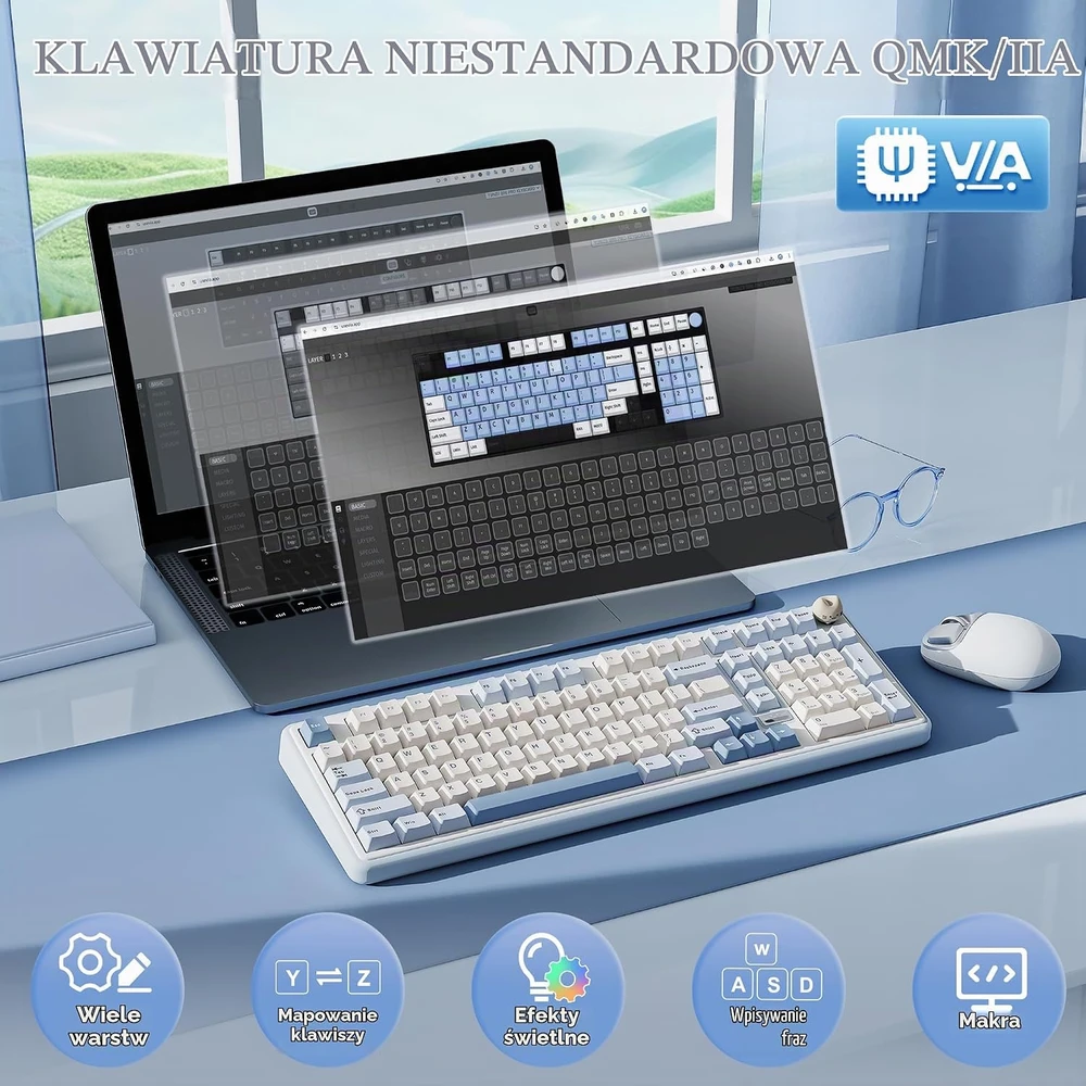 YUNZII B98 PRO mechaninė belaidė žaidimų klaviatūra, 96 %, Bluetooth, RGB, 8000 mAh