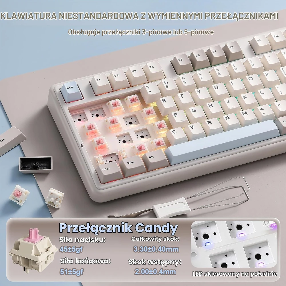 YUNZII belaidė mechaninė klaviatūra B98 PRO, 96 %, RGB, 8000 mAh