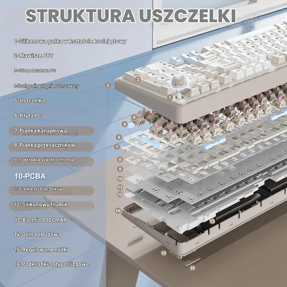YUNZII belaidė mechaninė klaviatūra B98 PRO, 96 %, RGB, 8000 mAh