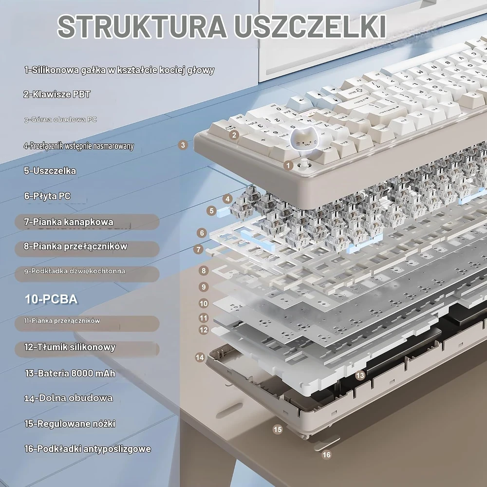 YUNZII belaidė mechaninė žaidimų klaviatūra 96%, Bluetooth, 8000 mAh B98 PRO