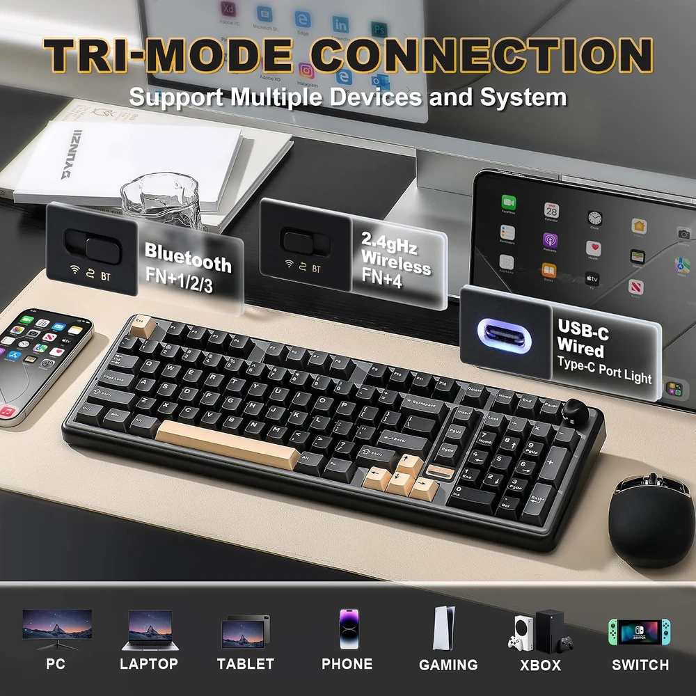 YUNZII belaidė mechaninė žaidimų klaviatūra B98 PRO, 96 %, Bluetooth, QMK/VIA, 8000 mAh