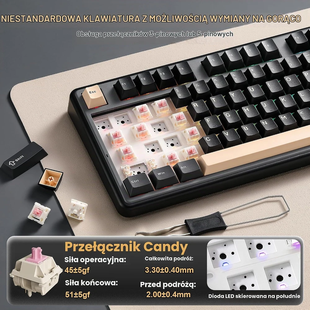 YUNZII belaidė mechaninė žaidimų klaviatūra B98 PRO, 96 %, Bluetooth, QMK/VIA, 8000 mAh