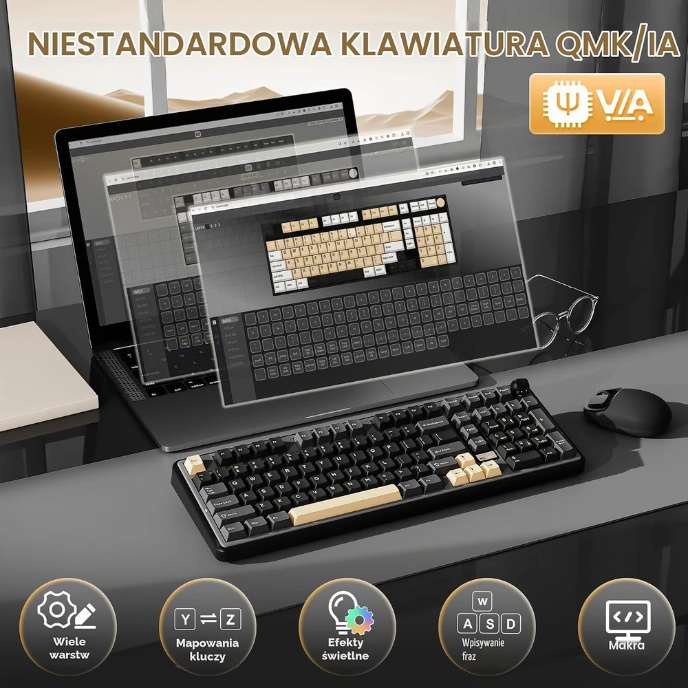 YUNZII belaidė mechaninė žaidimų klaviatūra B98 PRO, 96 %, Bluetooth, QMK/VIA, 8000 mAh