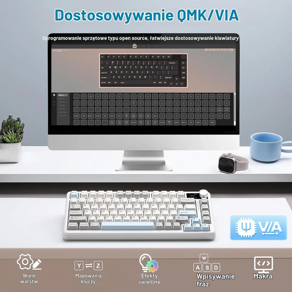 YUNZII mechaninė belaidė klaviatūra 75 % su ekranu, 8000 mAh, B75 PRO MAX
