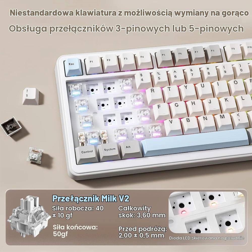 YUNZII mechaninė belaidė klaviatūra 75 % su ekranu, Bluetooth, 8000 mAh B75 PRO MAX