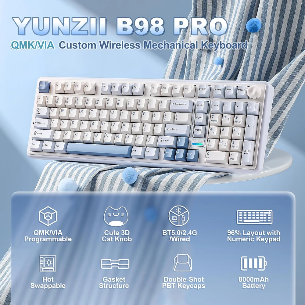 YUNZII mechaninė belaidė žaidimų klaviatūra B98 PRO, 96 %, Bluetooth, 8000 mAh