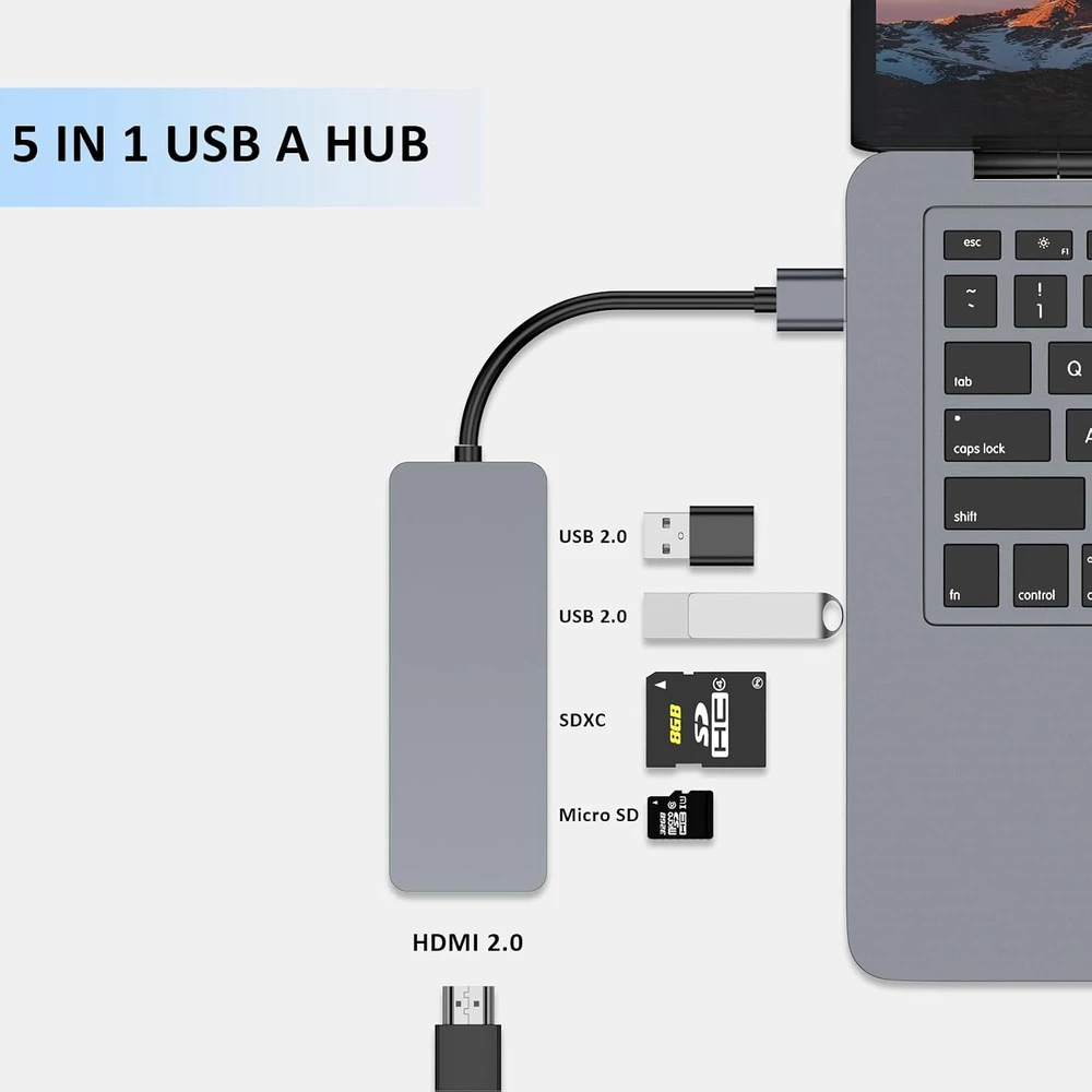 ZanBix USB-A šakotuvas su HDMI, SD ir MicroSD kortelių skaitytuvu HYD-9859H