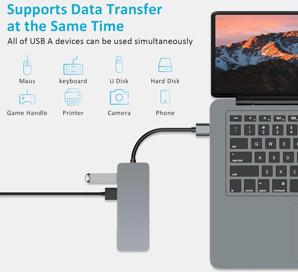 ZanBix USB-A šakotuvas su HDMI, SD ir MicroSD kortelių skaitytuvu HYD-9859H