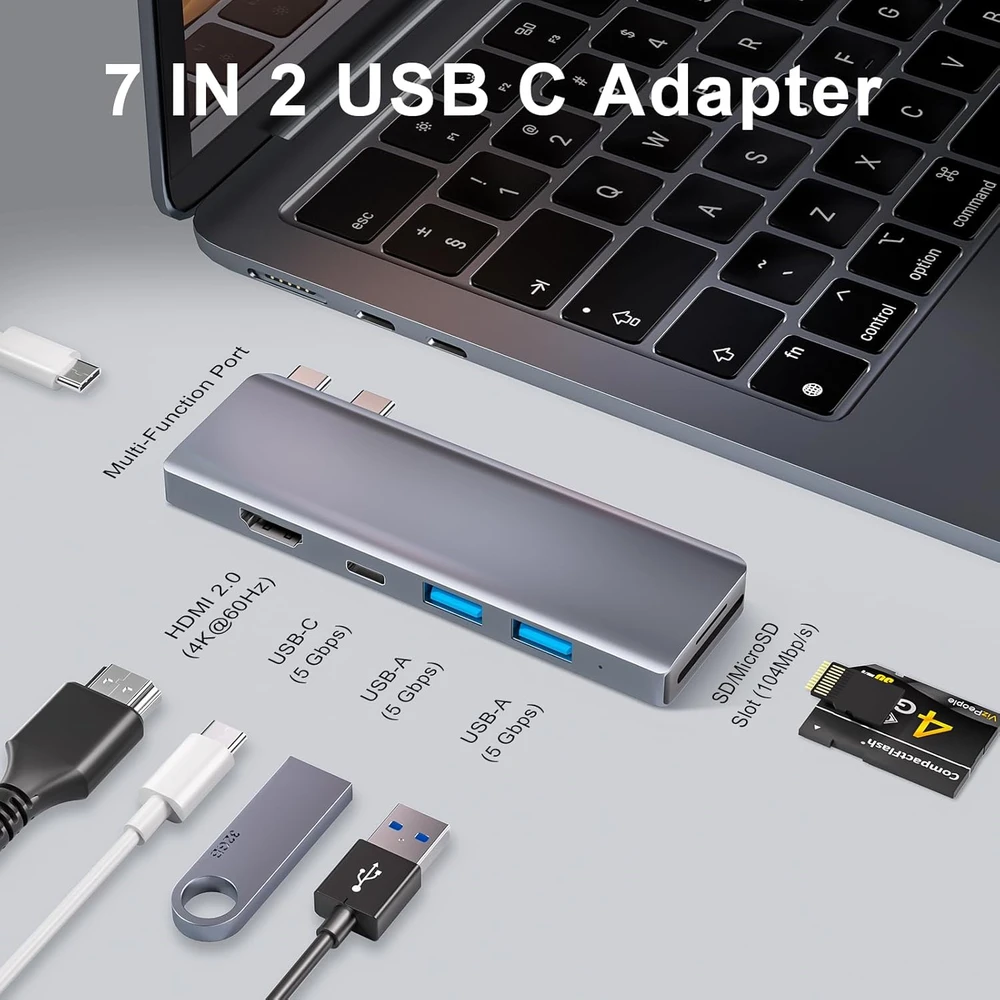 ZanBix USB-C šakotuvas 7 prievadų su Thunderbolt 4, HDMI 4K ir 100 W PD HYD-9887T