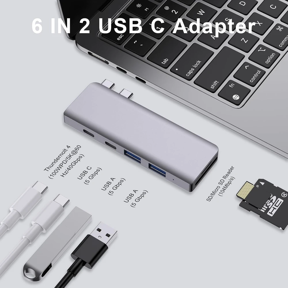 ZanBix USB-C šakotuvas MacBook, 6 prievadų, Thunderbolt 4, 100 W PD, HYD-9887T