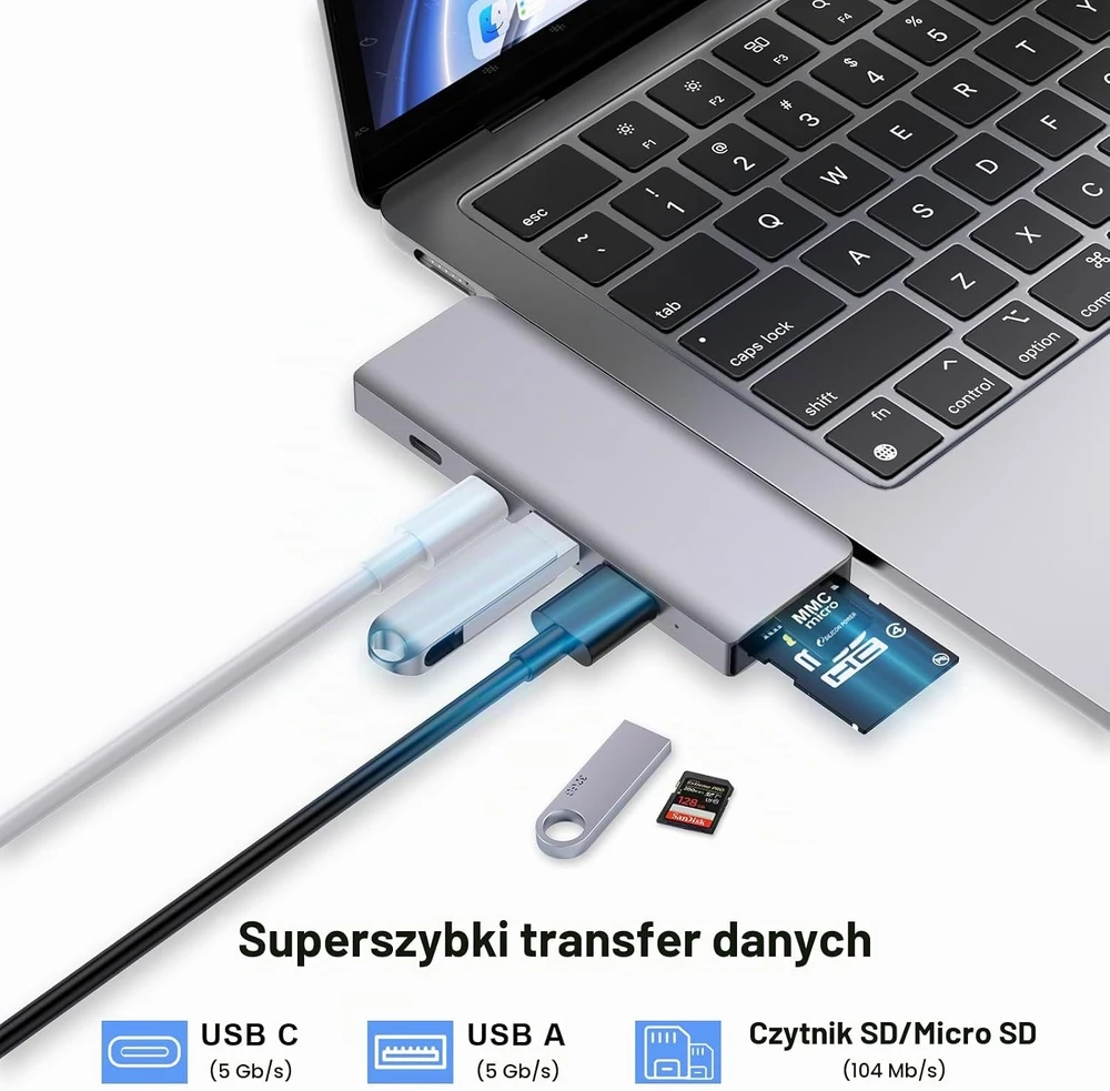 ZanBix USB-C šakotuvas MacBook, 6 prievadų, Thunderbolt 4, 100 W PD, HYD-9887T