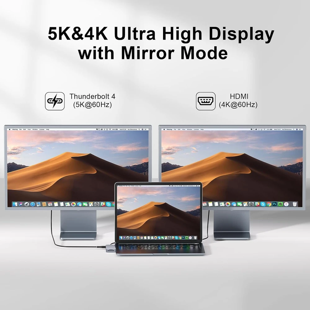 ZanBix USB-C šakotuvas MacBook su Thunderbolt 4, HDMI 4K ir 100 W PD 9820-GRY
