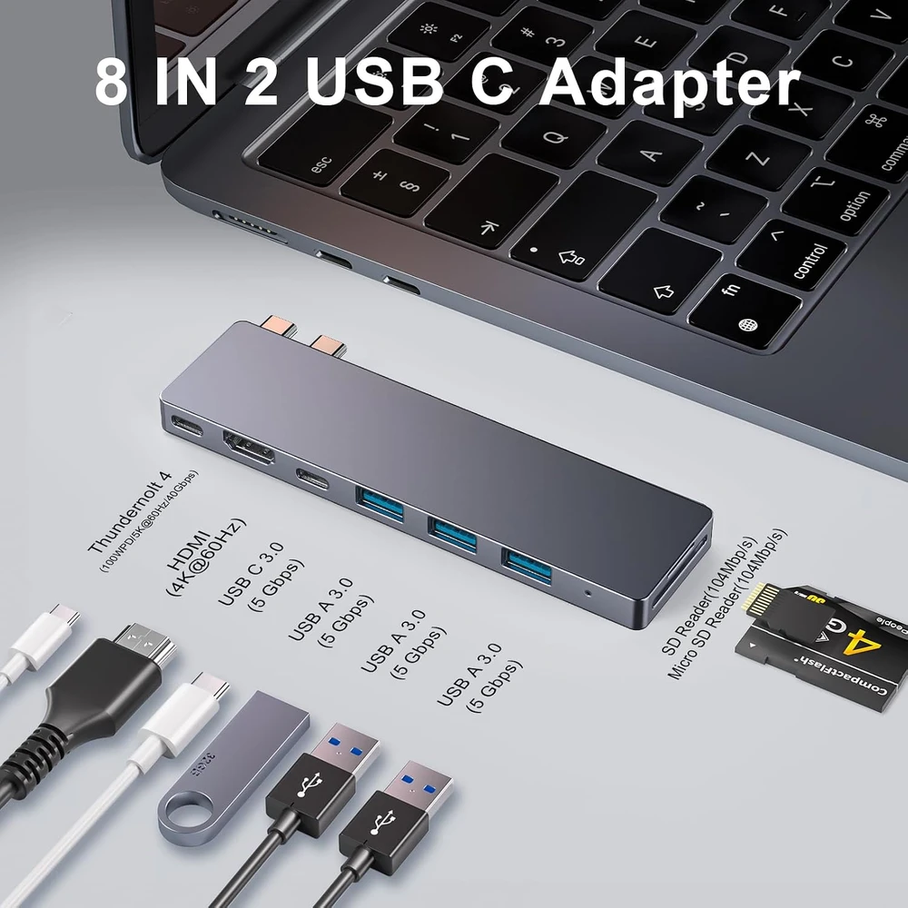 ZanBix USB-C šakotuvas MacBook su Thunderbolt 4, HDMI 4K ir 100 W PD 9820-GRY