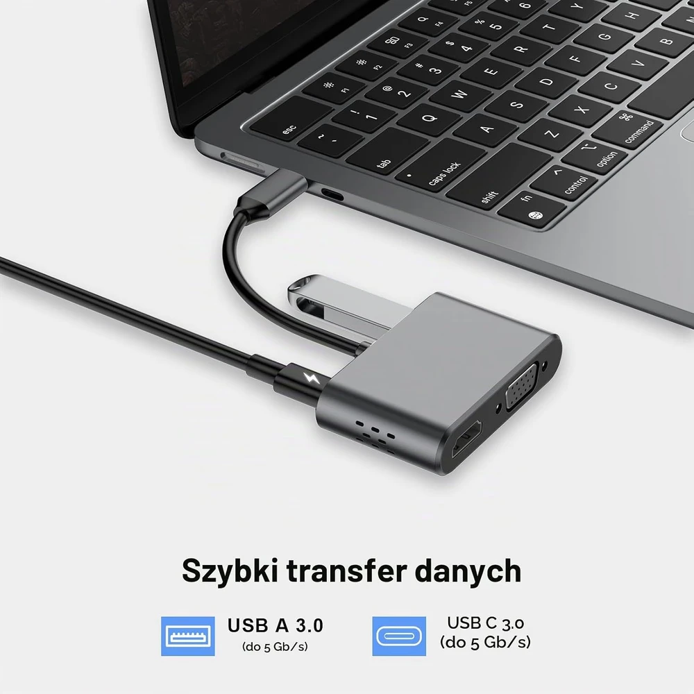 ZanBix USB-C šakotuvas su 4K HDMI, VGA, USB 3.0 ir 100 W PD HYD-9837T