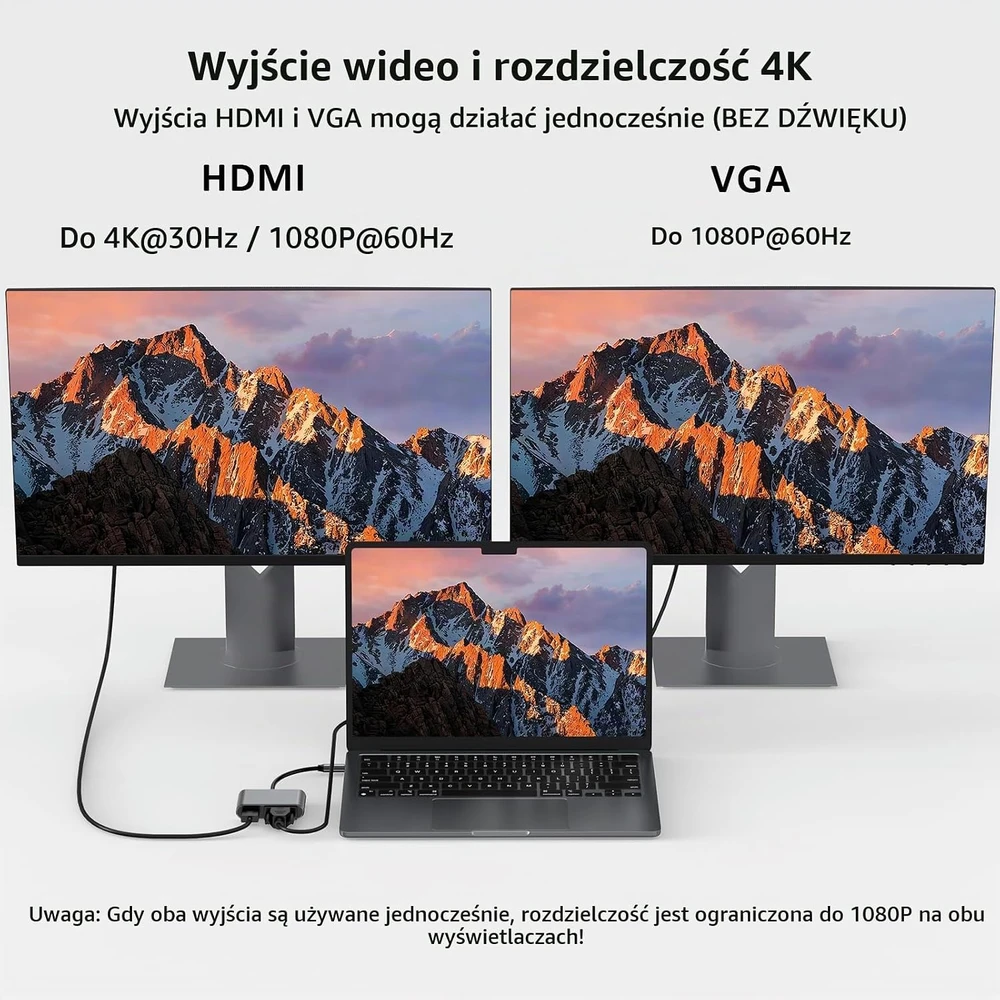 ZanBix USB-C šakotuvas su 4K HDMI, VGA, USB 3.0 ir 100 W PD HYD-9837T