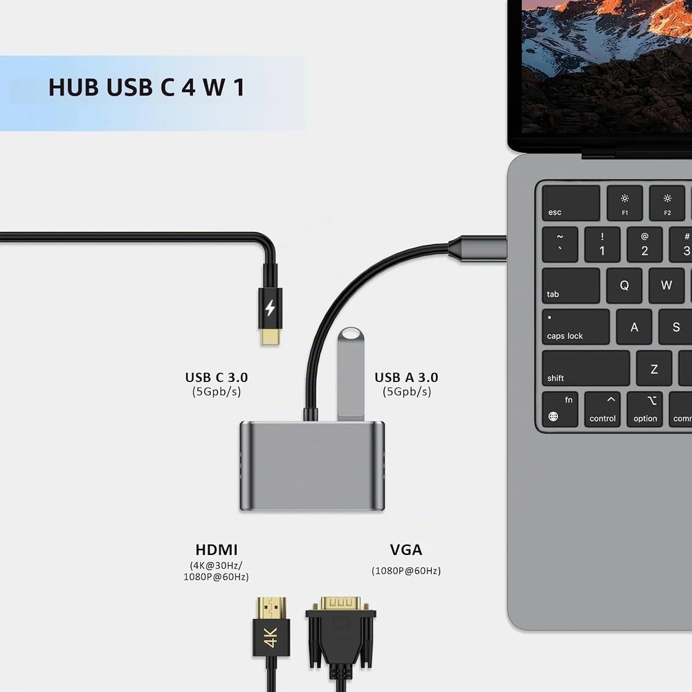 ZanBix USB-C šakotuvas su 4K HDMI, VGA, USB 3.0 ir 100 W PD HYD-9837T